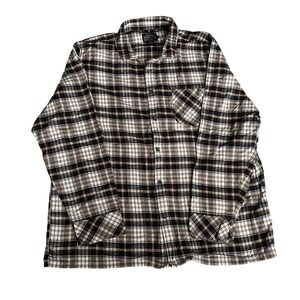 Pendleton Mens XL Plaid Flannel Button Down Pajama Shirt Brown White